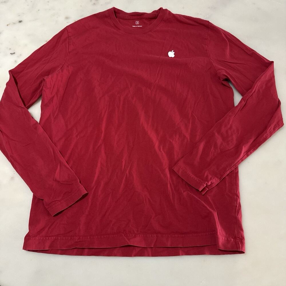 Apple Store Employee Long Sleeve Red T Shirt Mens Small Logo 100% Cotton